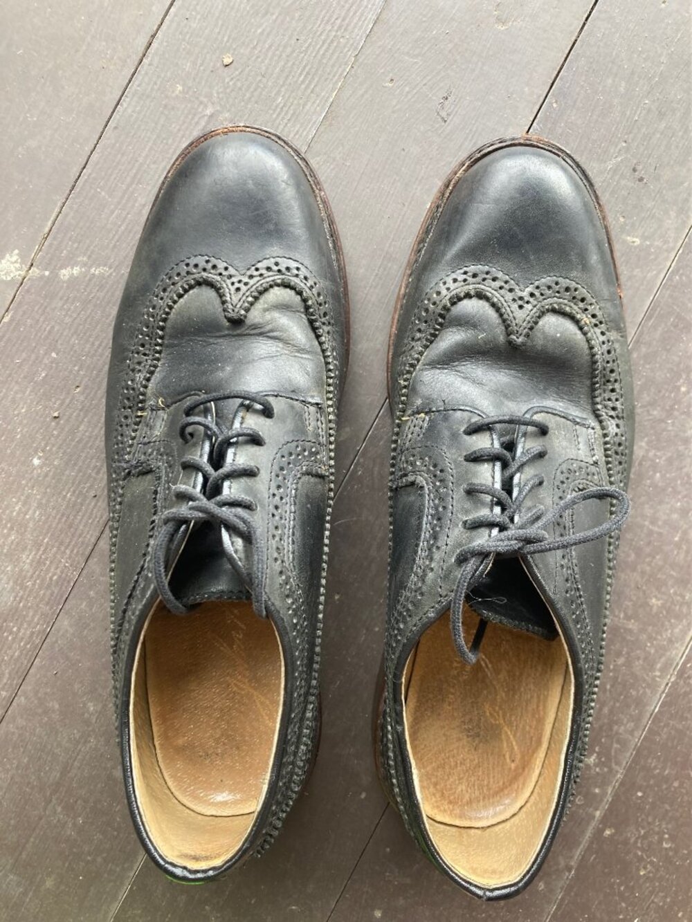 Frye Black Leather Brogue Wingtips
